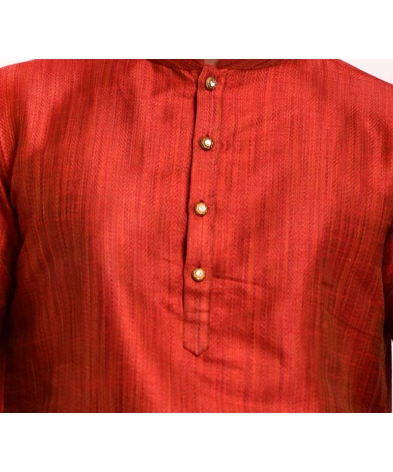 Erach India Men Solid Jacquard Straight Kurta(Maroon)