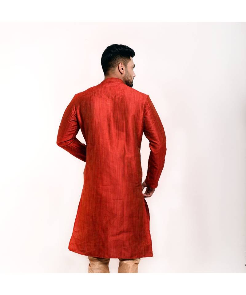 Erach India Men Solid Jacquard Straight Kurta(Maroon)