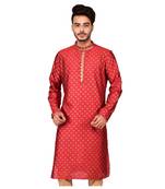 Erach India Men Printed Dupion Silk Straight Kurta