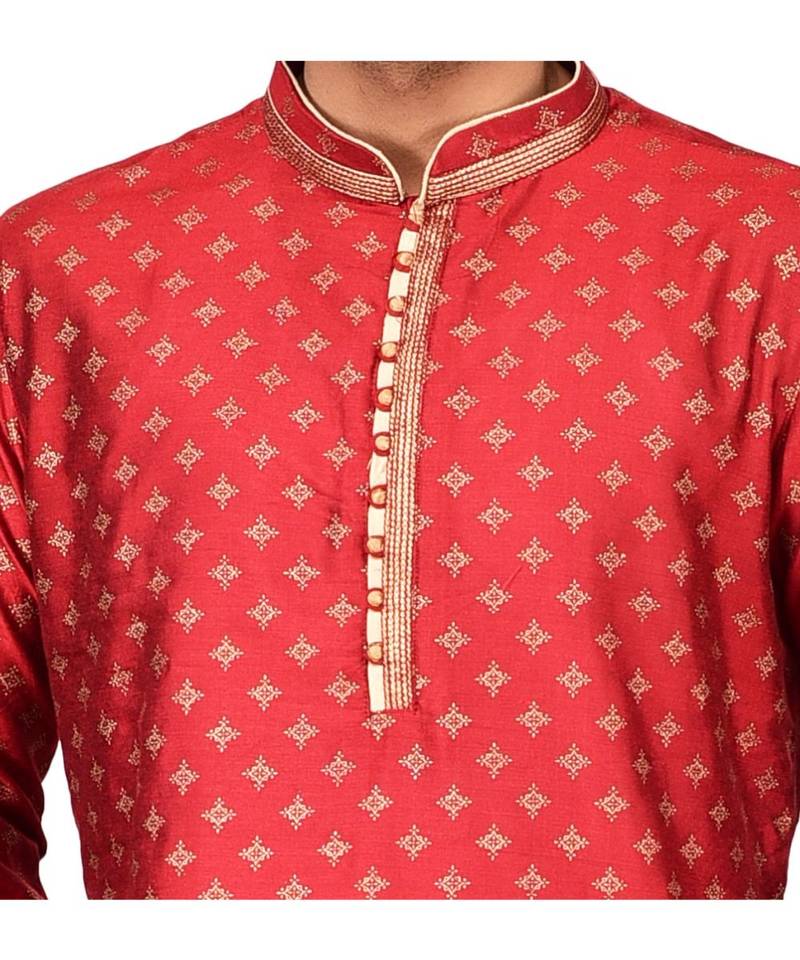 Erach India Men Printed Dupion Silk Straight Kurta