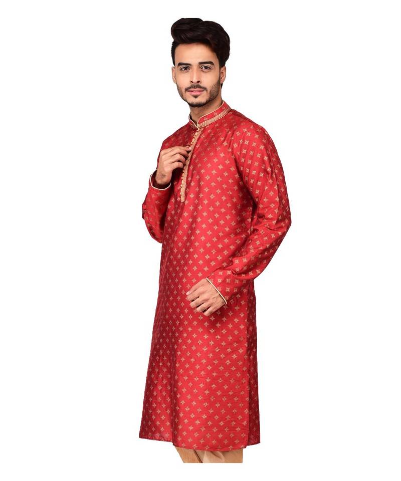 Erach India Men Printed Dupion Silk Straight Kurta