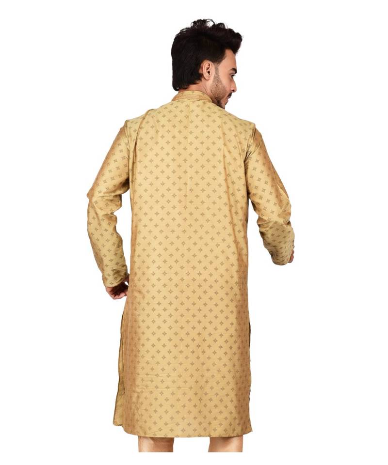 Erach India Men Printed Dupion Silk Straight Kurta