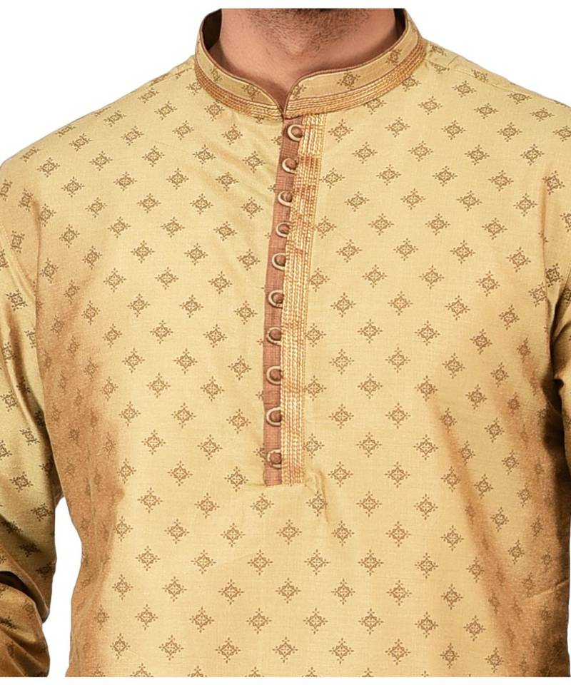 Erach India Men Printed Dupion Silk Straight Kurta