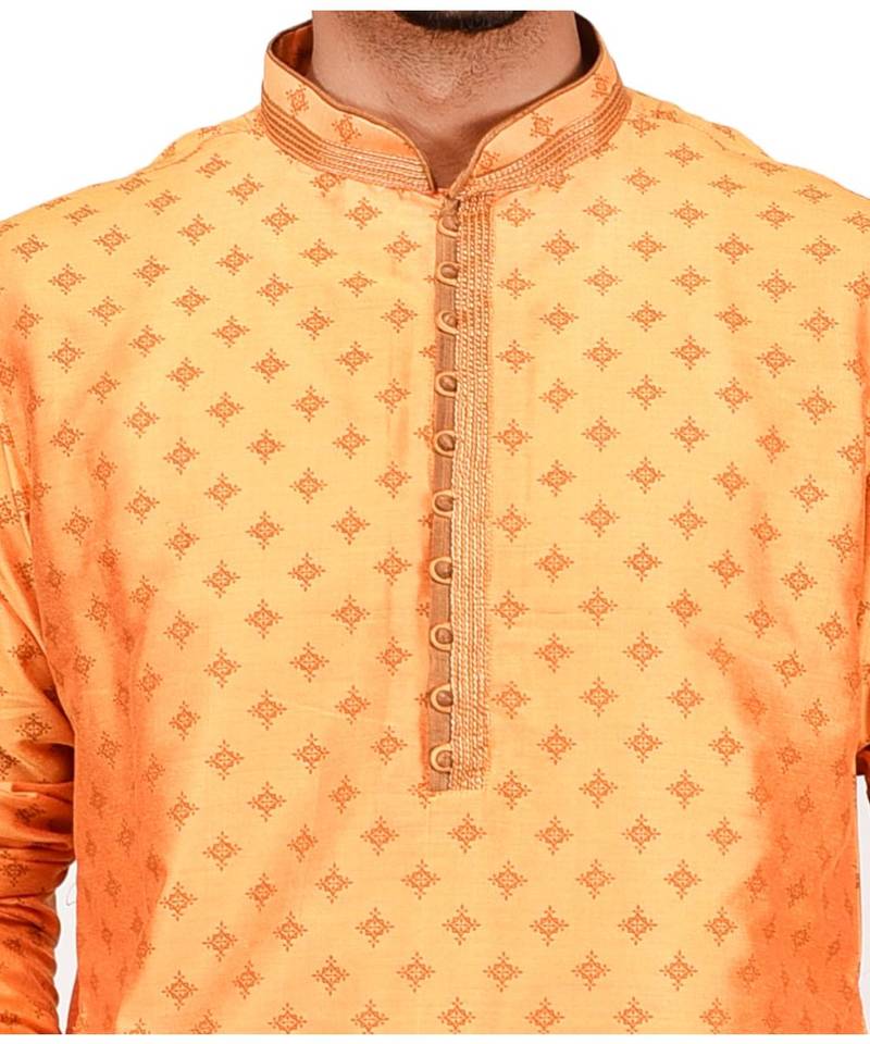 Erach India Men Printed Dupion Silk Straight Kurta