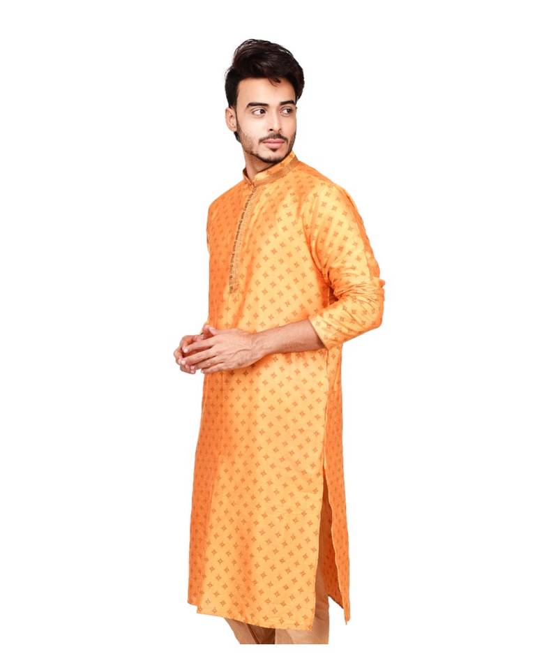 Erach India Men Printed Dupion Silk Straight Kurta