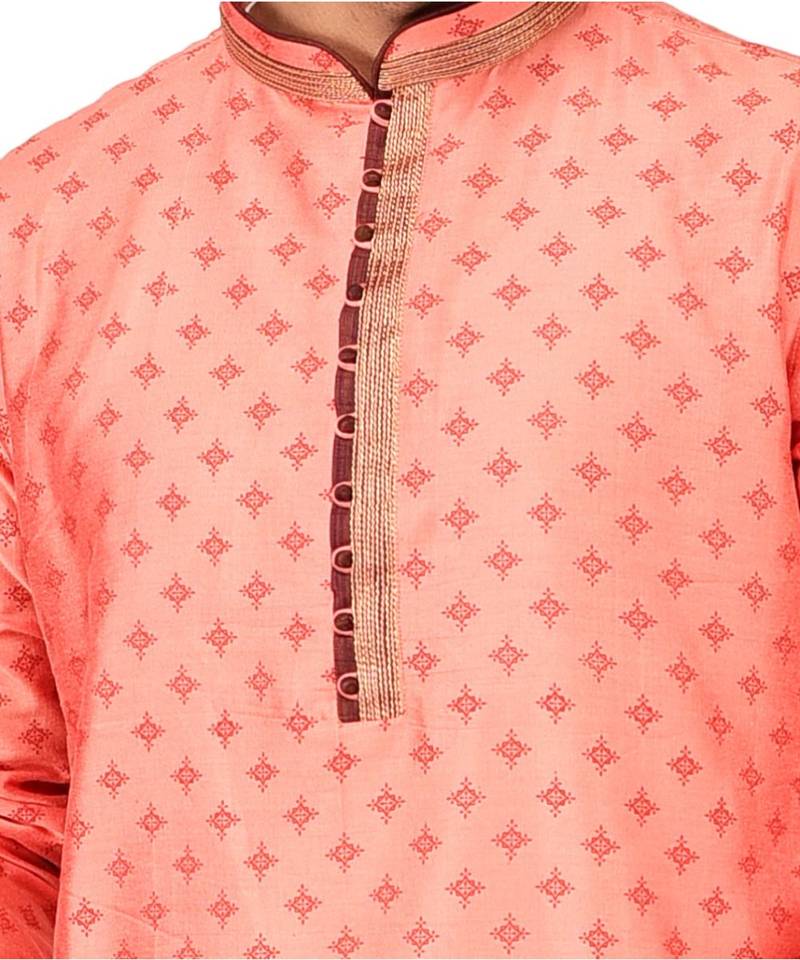 Erach India Men Printed Dupion Silk Straight Kurta