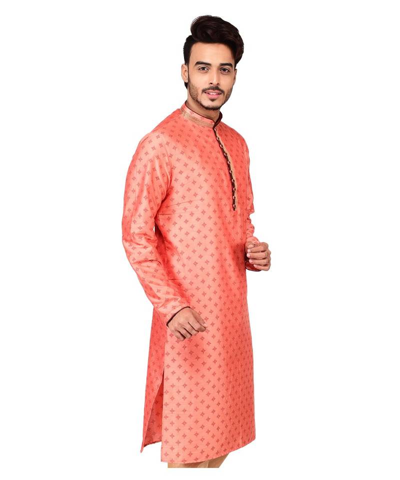 Erach India Men Printed Dupion Silk Straight Kurta