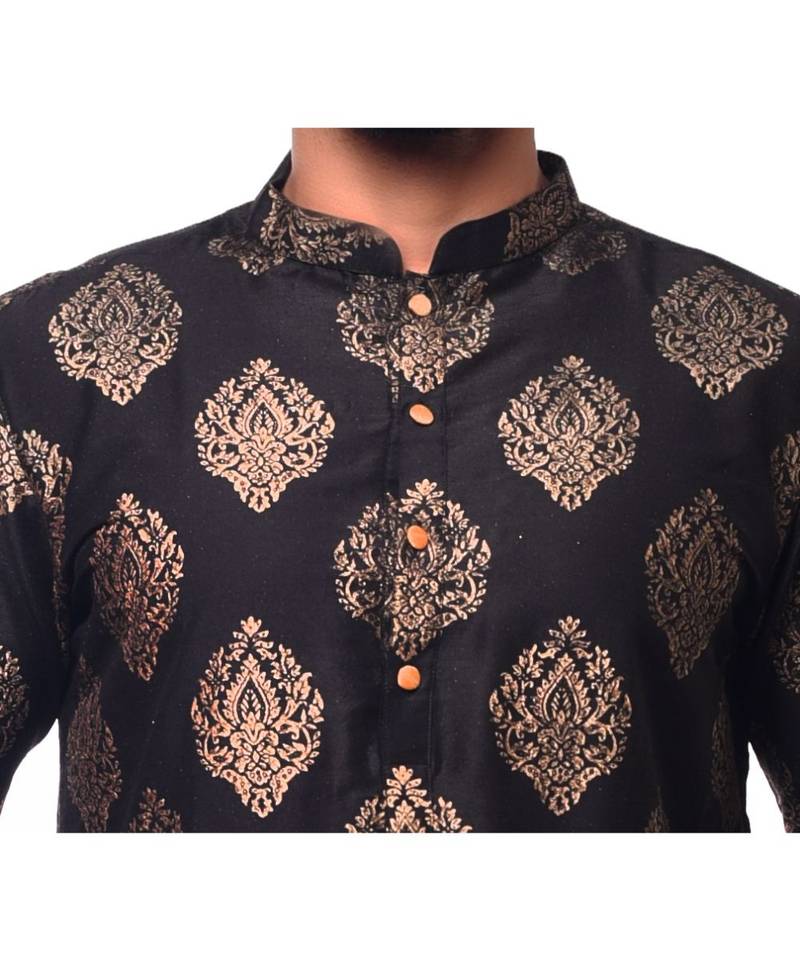 Erach India Men Printed Dupion Silk Straight Kurta