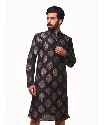 Erach India Men Printed Dupion Silk Straight Kurta 1