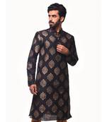 Erach India Men Printed Dupion Silk Straight Kurta