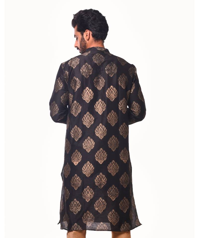 Erach India Men Printed Dupion Silk Straight Kurta