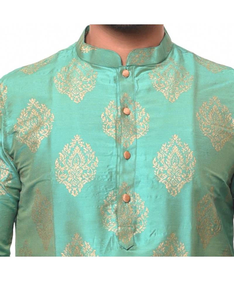 Erach India Men Printed Dupion Silk Straight Kurta