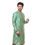 Erach India Men Printed Dupion Silk Straight Kurta
