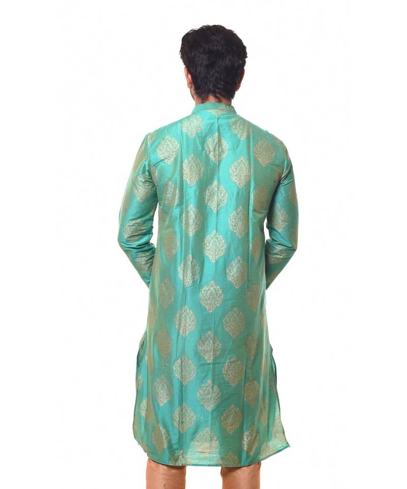 Erach India Men Printed Dupion Silk Straight Kurta