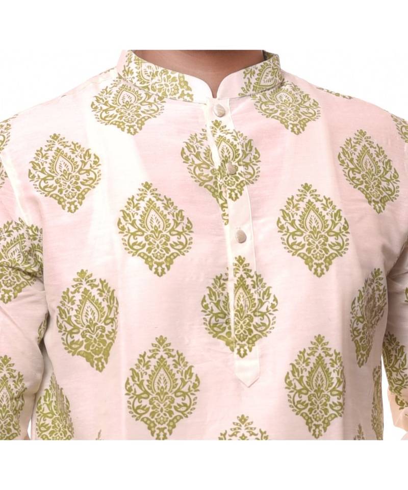 Erach India Men Printed Dupion Silk Straight Kurta