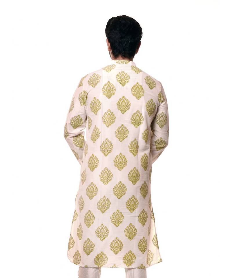 Erach India Men Printed Dupion Silk Straight Kurta
