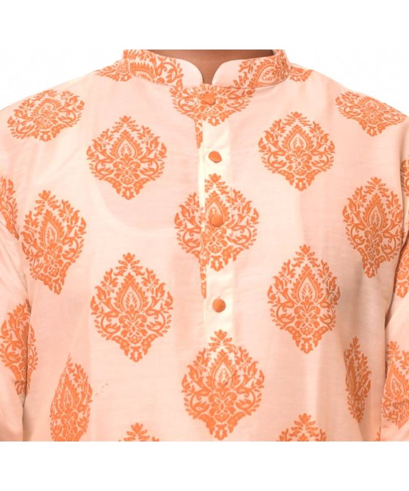 Erach India Men Printed Dupion Silk Straight Kurta