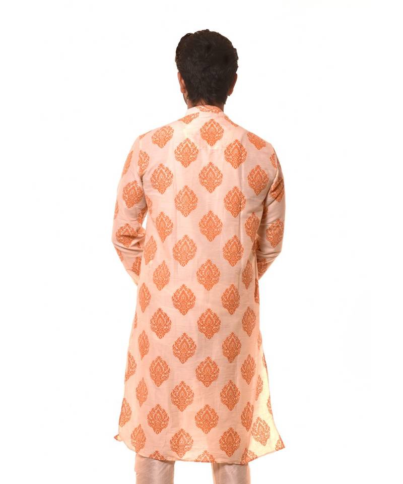 Erach India Men Printed Dupion Silk Straight Kurta