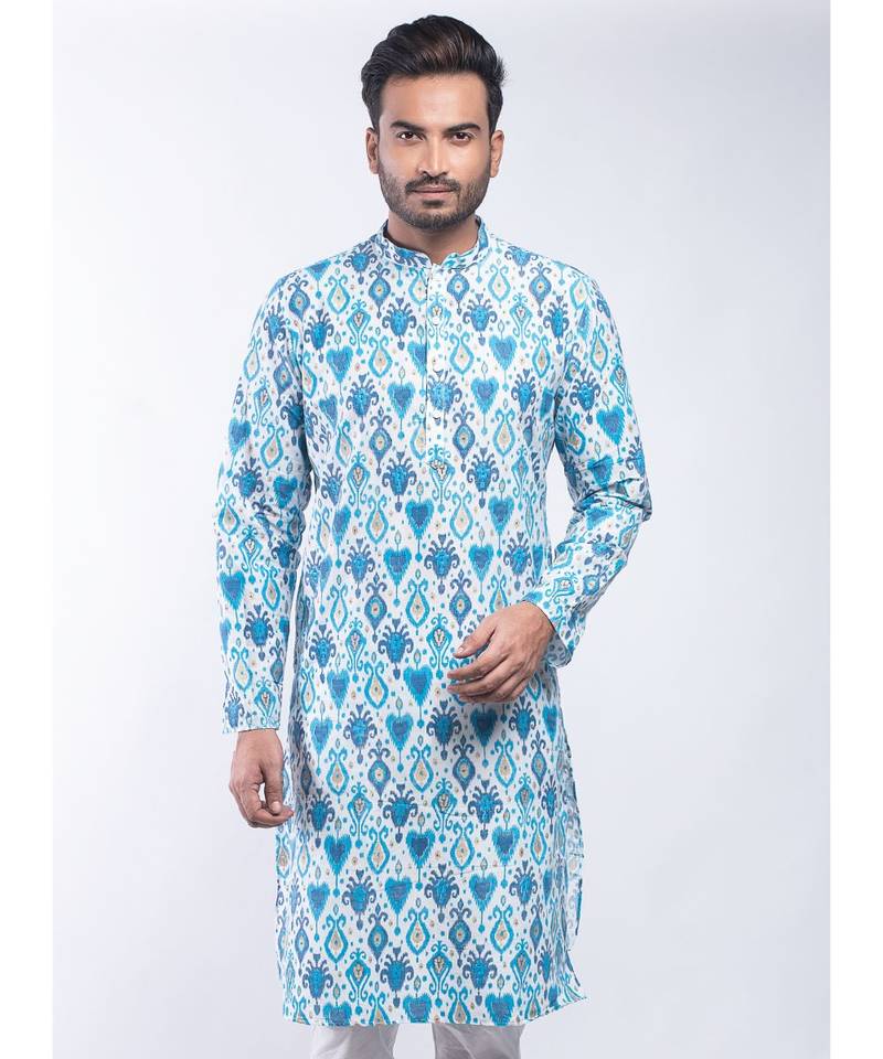 Erach India Men Printed Dupion Silk Straight Kurta
