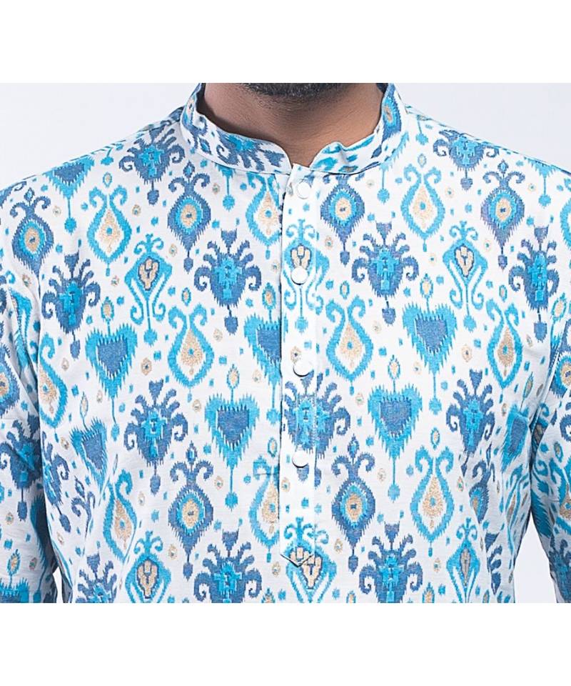 Erach India Men Printed Dupion Silk Straight Kurta