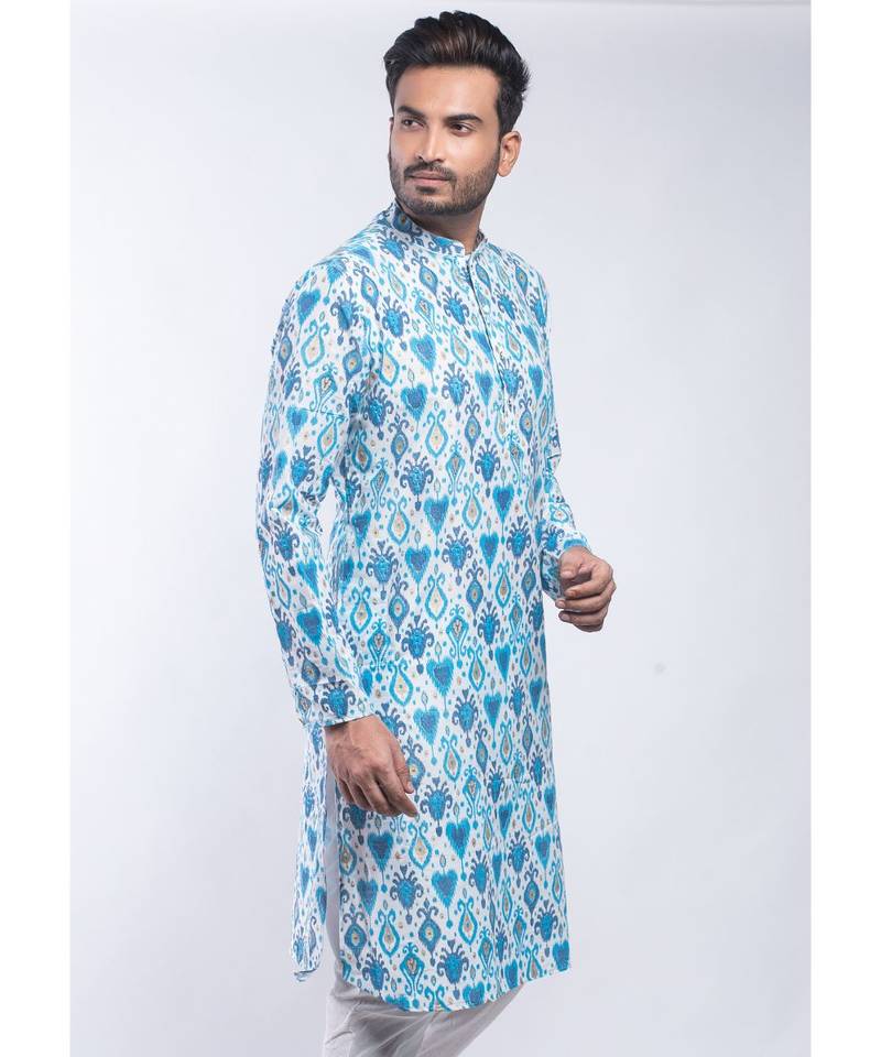 Erach India Men Printed Dupion Silk Straight Kurta