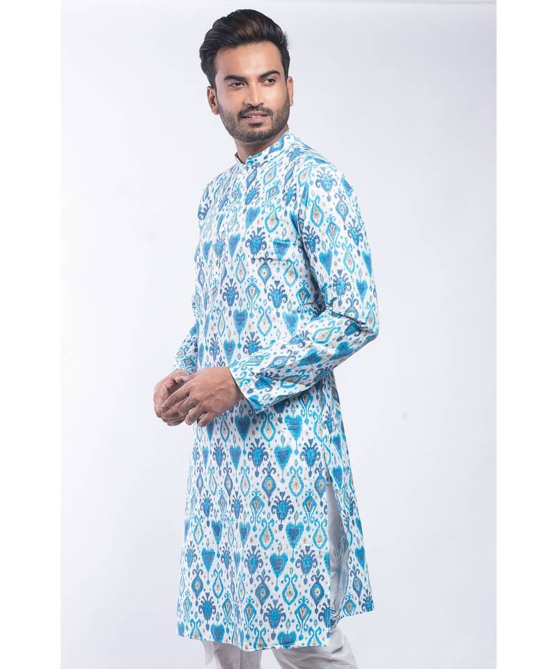 Erach India Men Printed Dupion Silk Straight Kurta