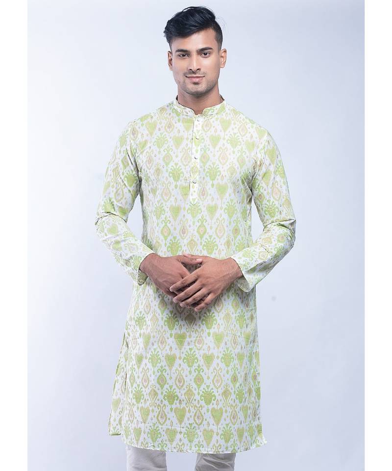 Erach India Men Printed Dupion Silk Straight Kurta