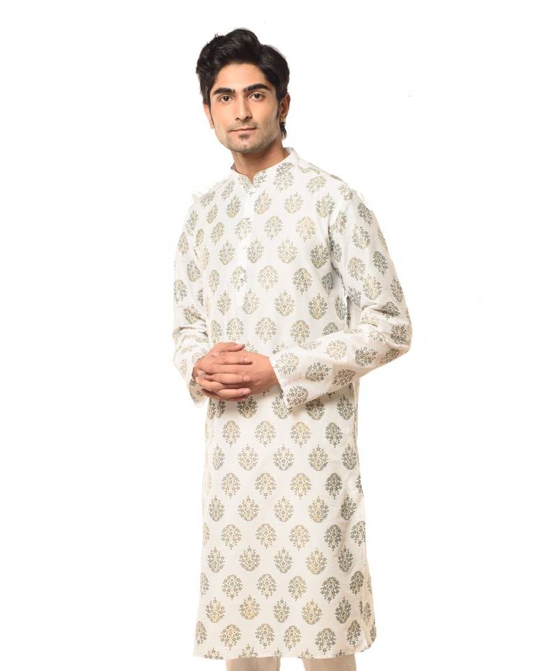 Erach India Men Printed Dupion Silk Straight Kurta