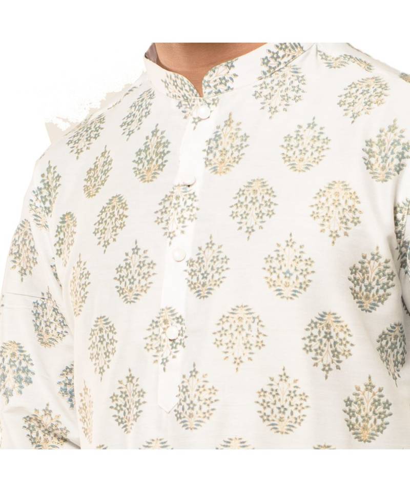 Erach India Men Printed Dupion Silk Straight Kurta