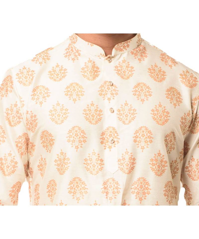 Erach India Men Printed Dupion Silk Straight Kurta