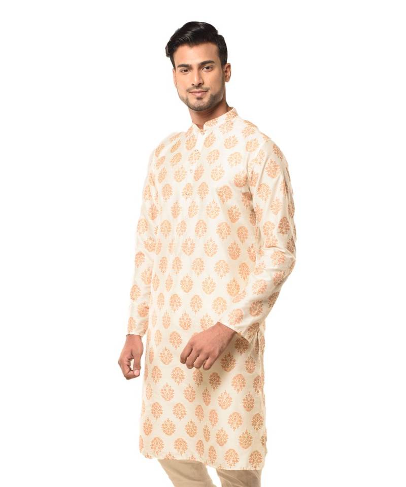 Erach India Men Printed Dupion Silk Straight Kurta