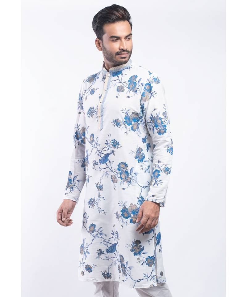 Erach India Men Printed Dupion Silk Straight Kurta