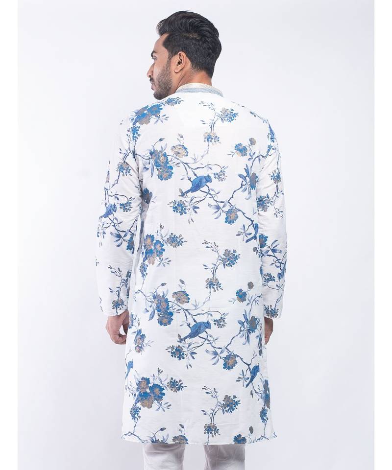 Erach India Men Printed Dupion Silk Straight Kurta