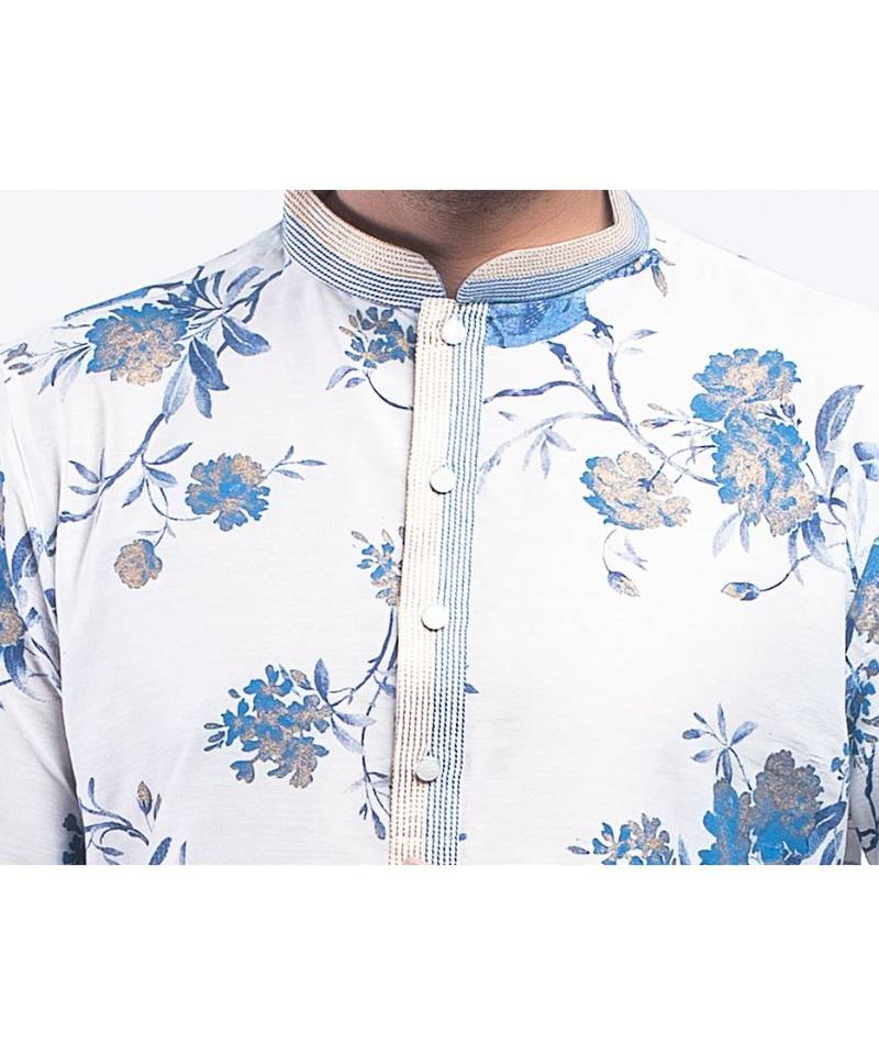 Erach India Men Printed Dupion Silk Straight Kurta