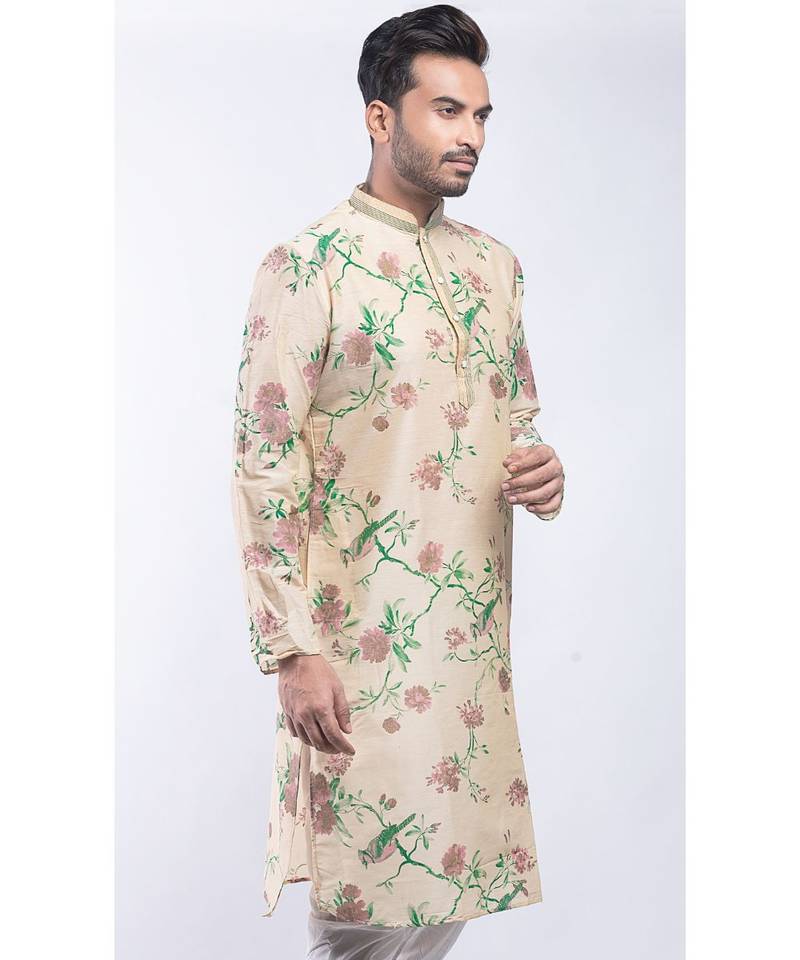 Erach India Men Printed Dupion Silk Straight Kurta