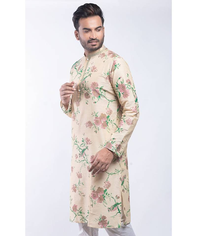 Erach India Men Printed Dupion Silk Straight Kurta