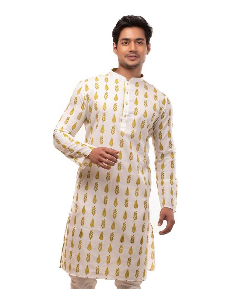 Erach India Men Printed Dupion Silk Straight Kurta