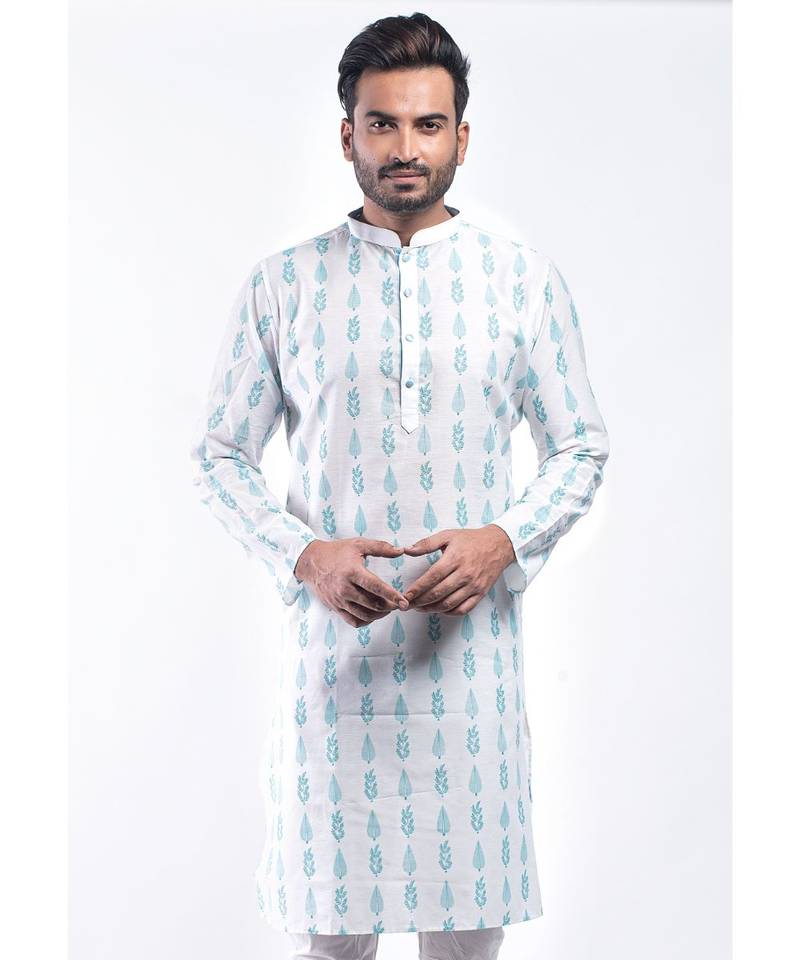 Erach India Men Printed Dupion Silk Straight Kurta