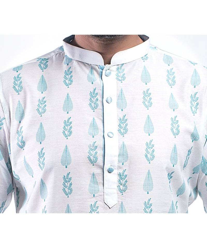 Erach India Men Printed Dupion Silk Straight Kurta