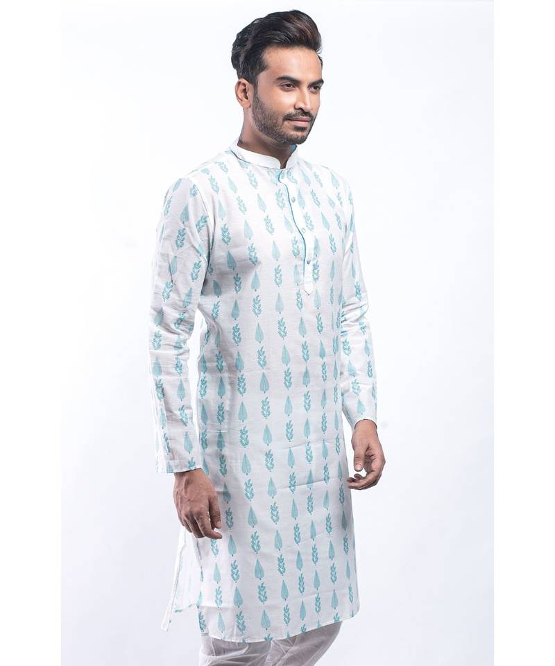 Erach India Men Printed Dupion Silk Straight Kurta