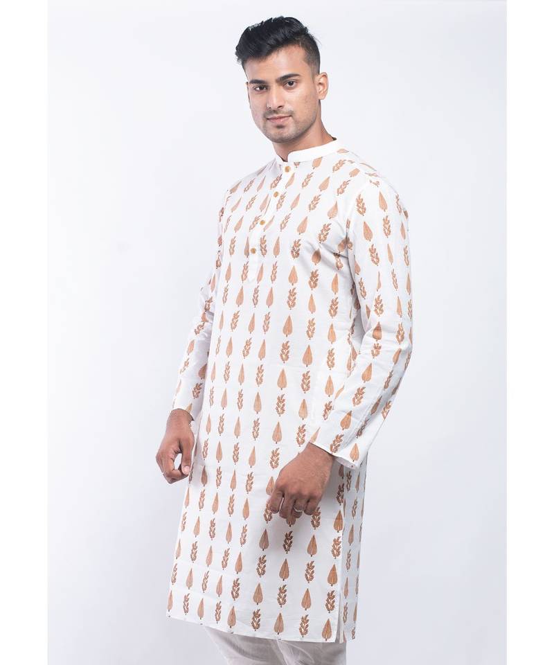 Erach India Men Printed Dupion Silk Straight Kurta