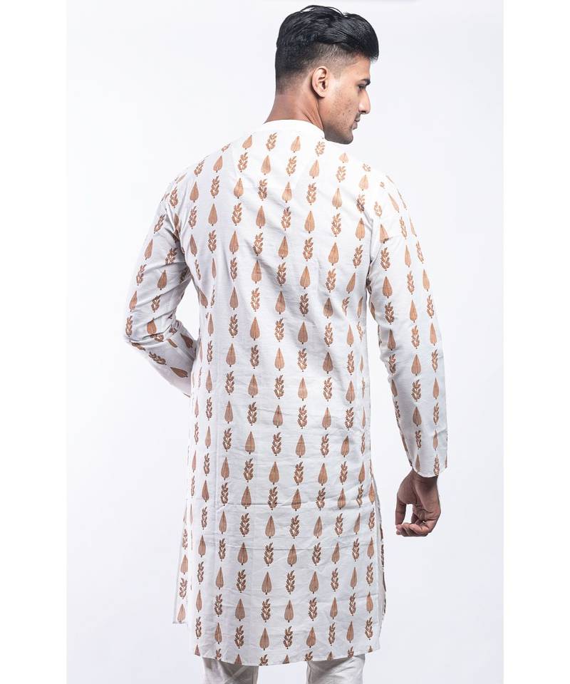 Erach India Men Printed Dupion Silk Straight Kurta