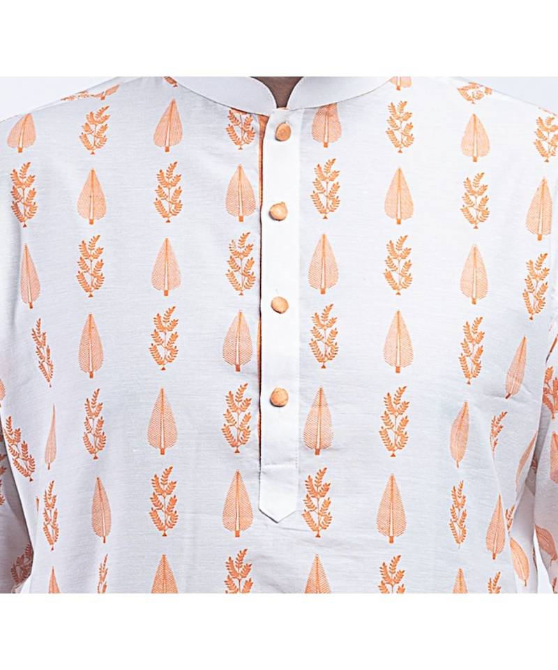 Erach India Men Printed Dupion Silk Straight Kurta
