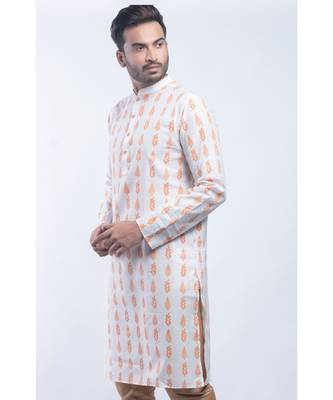 Erach India Men Printed Dupion Silk Straight Kurta 4