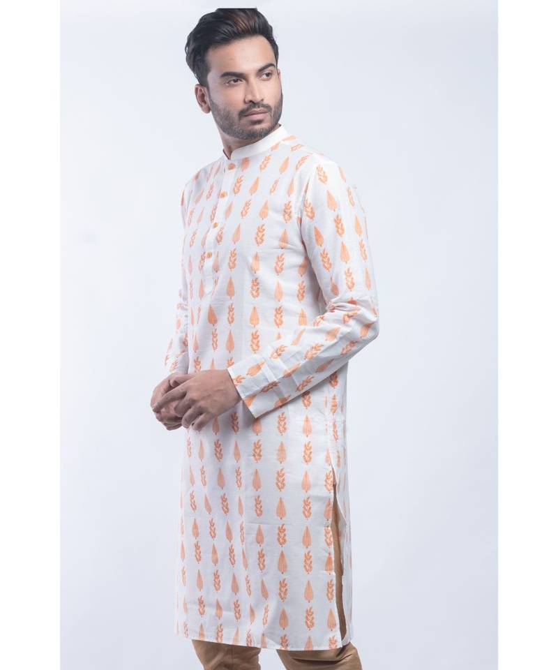 Erach India Men Printed Dupion Silk Straight Kurta