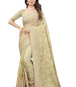 Green embroidered organza saree with blouse