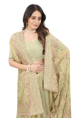 Green embroidered organza saree with blouse 2