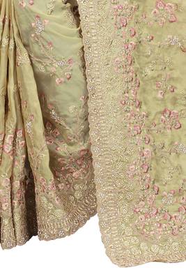 Green embroidered organza saree with blouse 3
