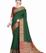 Green woven Banarasi silk blend saree with blouse