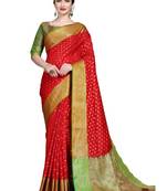 Red woven banarasi silk saree with blouse